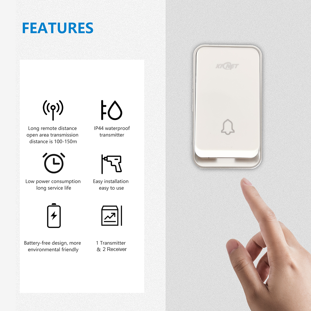 K0606  Waterproof Self Generating Power No Battery Required Wireless Doorbell