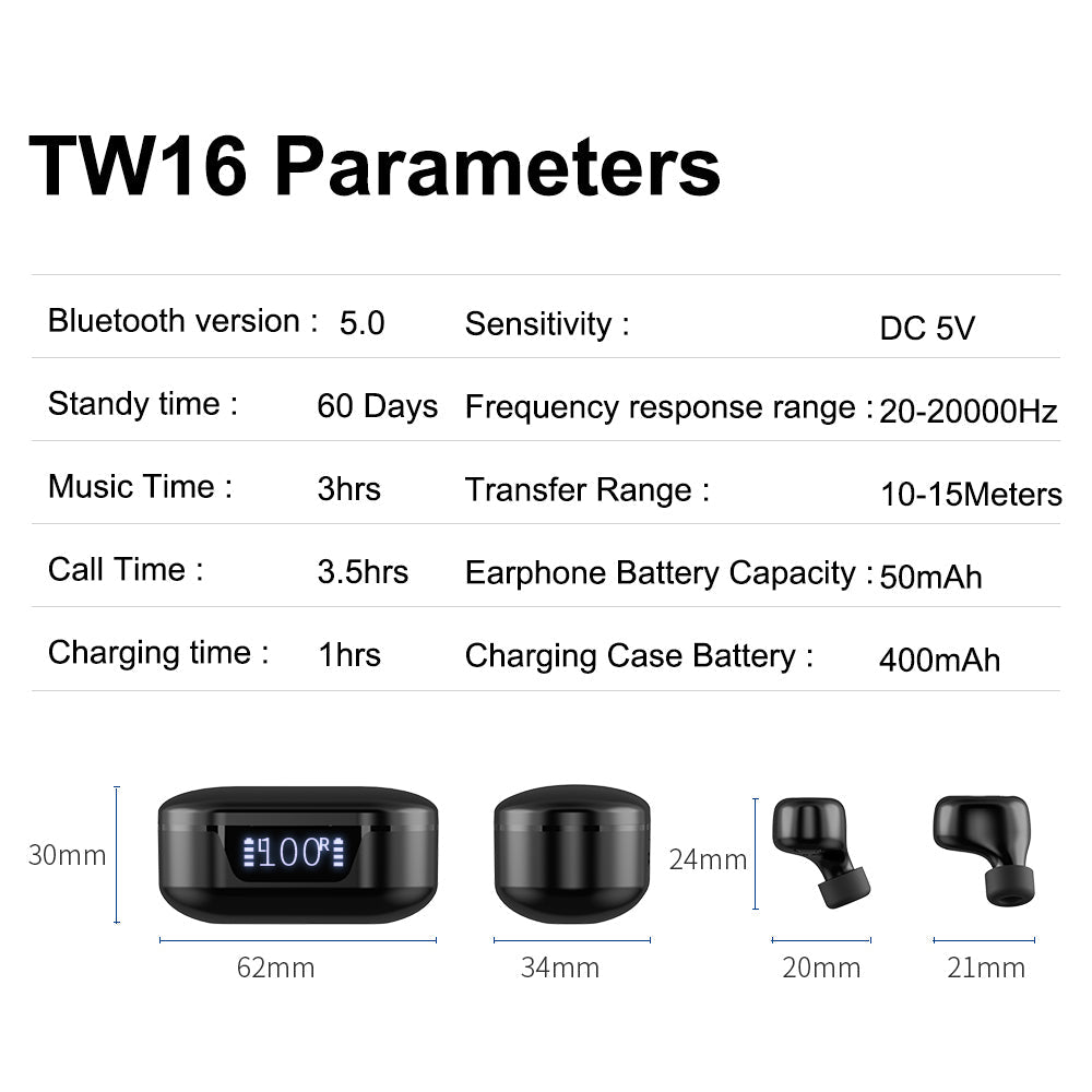 TW16 Wireless TWS Earphone Bluetooth Headset For iOS Android