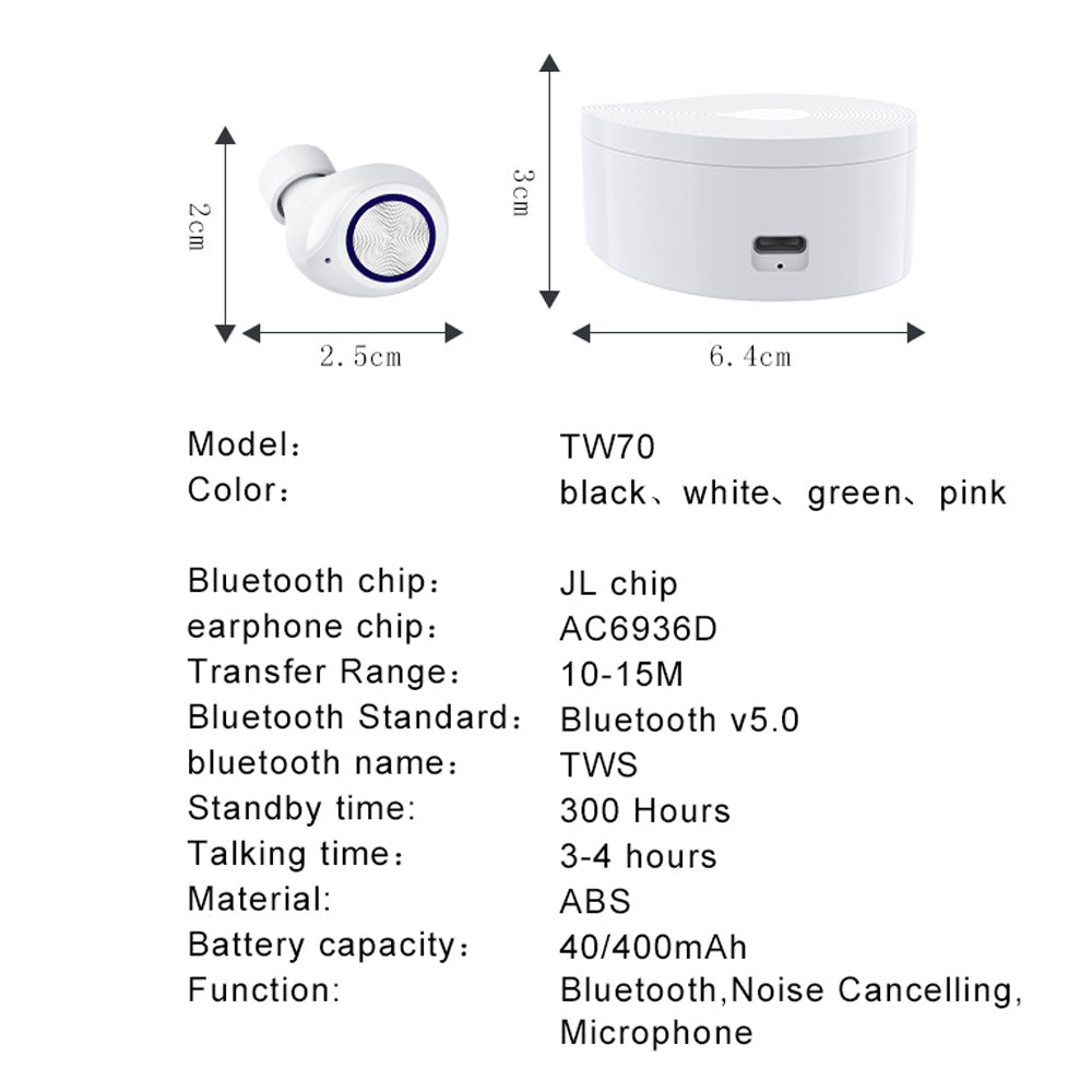TW70 Wireless Earphone Bluetooth Headset For iOS Android