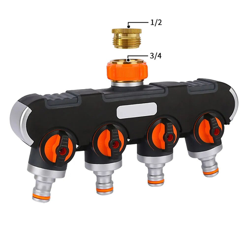 1/2" 3/4" 4 Way Garden Tap Connectors Garden Hose Pipe Splitter