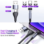 540 Rotate Magnetic Cable 3A Fast Charging USBA TYPE-C TO TYPE-C MICRO IP