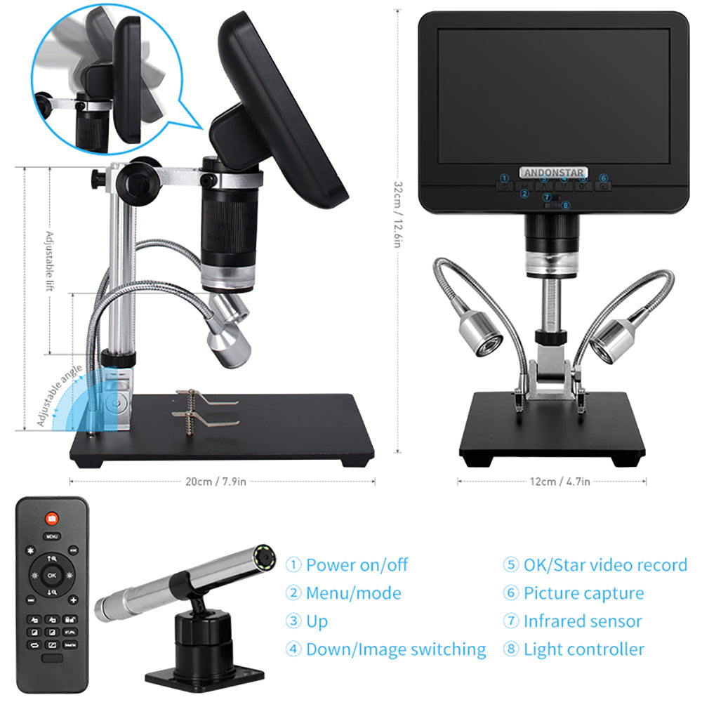 Double lens 7'' microscope and endoscope electronics digital microscope PCB Phone RepairSMD/SMT Soldering Tool