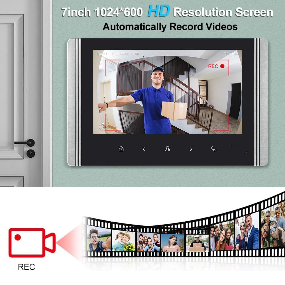 7 Inch wired Video Intercom Waterproof Doorbell Camera