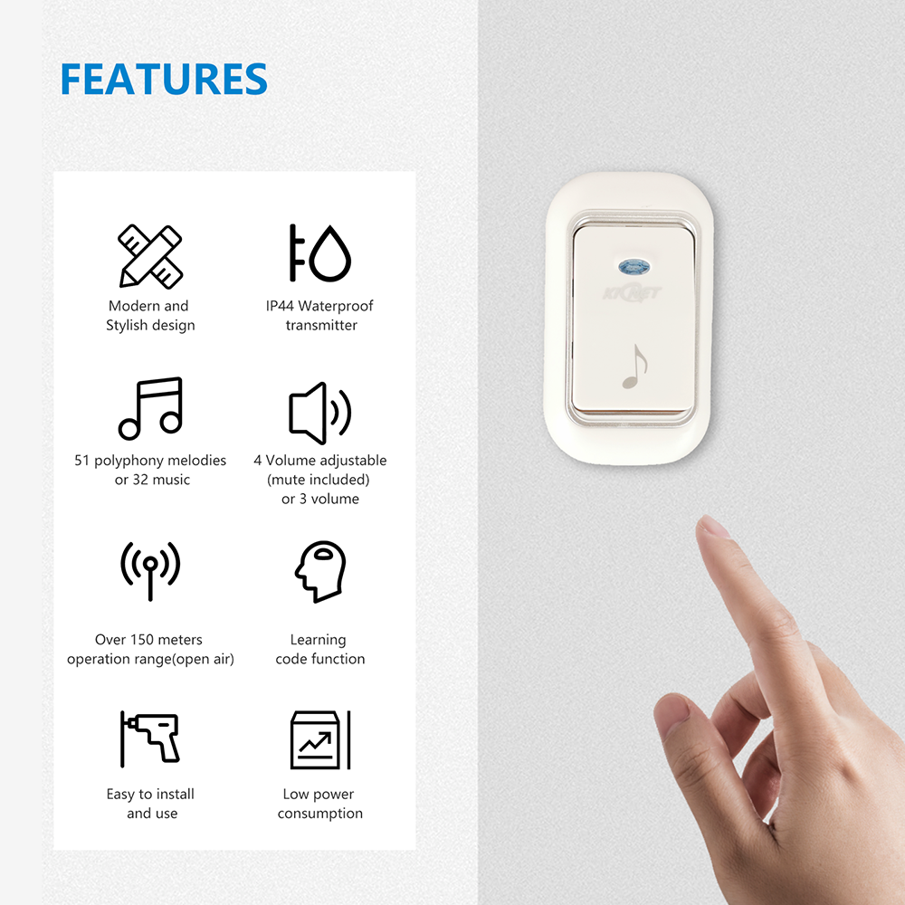 B02 Waterproof Doorbell 1-1 Receiver Long Range Wireless Doorbell