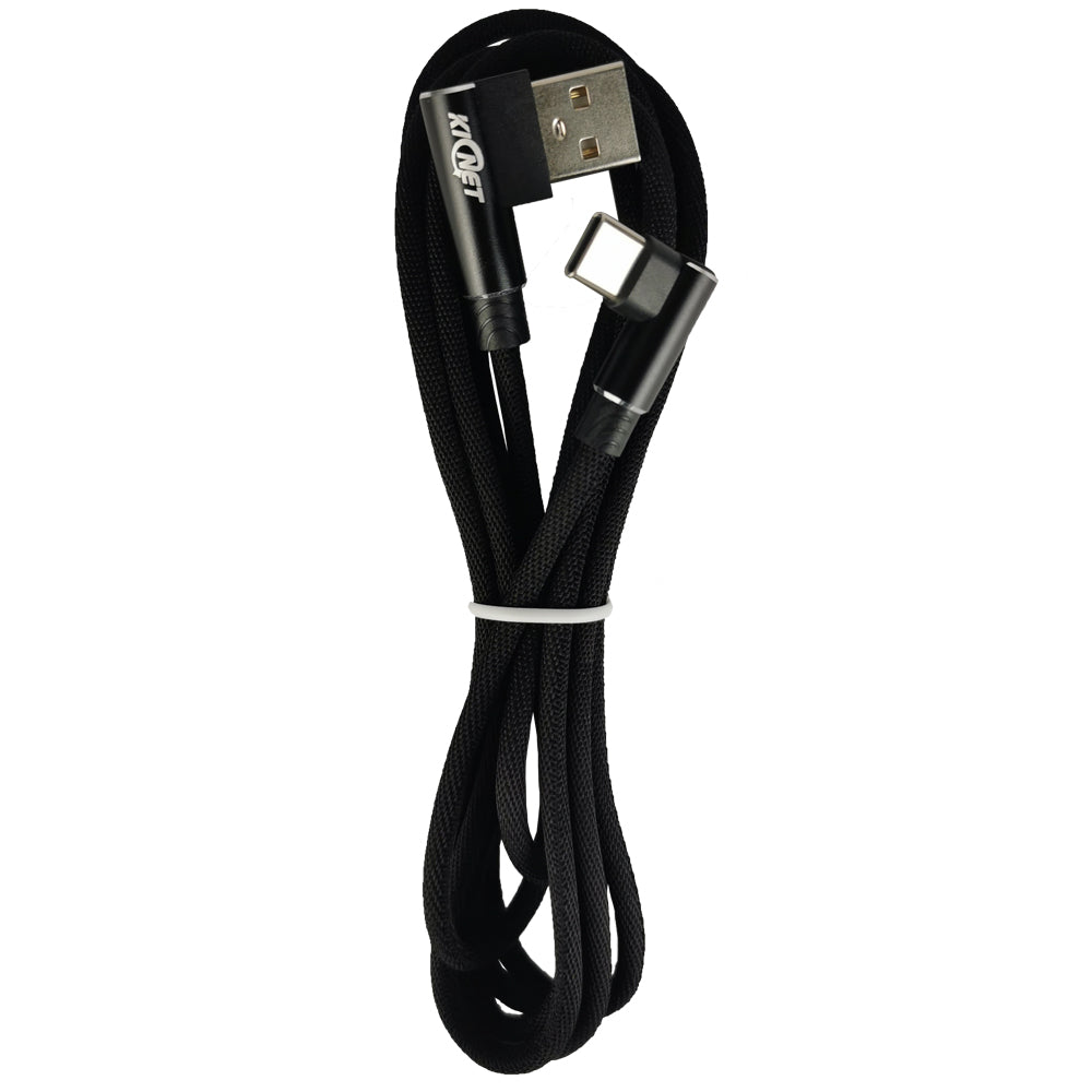Type-C Double Elbow Cotton Linen Black Charging Cable