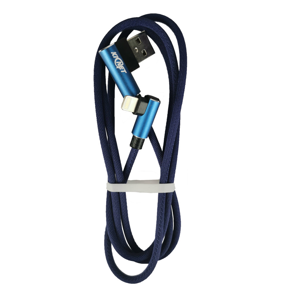 USB Double Elbow Cotton Linen Blue Charging Cable For iphone ipad