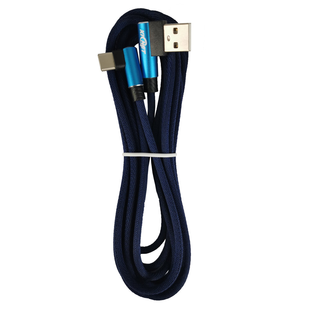 Type-C Double Elbow Cotton Linen Blue Charging Cable