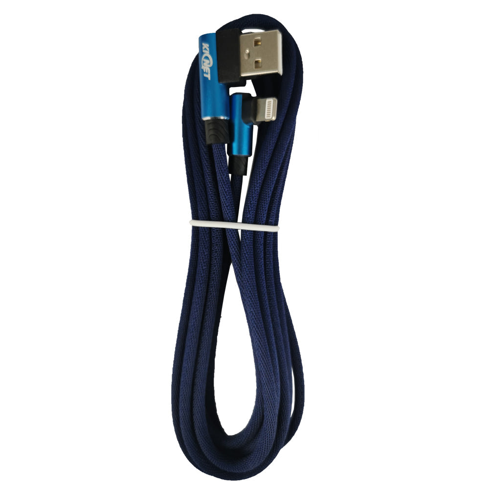 USB Double Elbow Cotton Linen Blue Charging Cable For iphone ipad