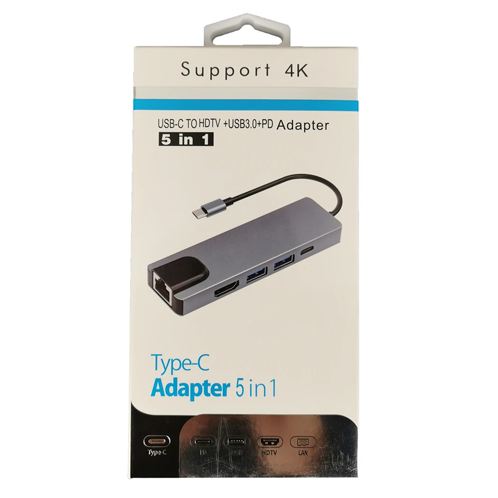 5 IN 1 USB Type C to 4K HDTV LAN USB 3.0 USB PD Hub Adapter
