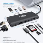 11 IN 1 USB Type C to USB3.0/2.0 SD/TF LAN Audio HDMI VGA PD Hub Adapter