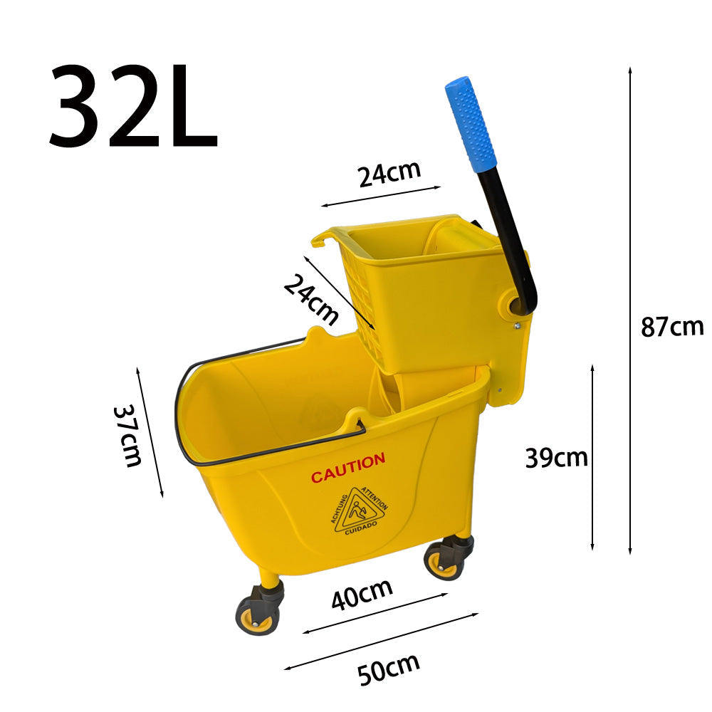 32L Commercial Mop Bucket Floor Cleaning Trolley Rolling Janitorial Mop Bucket