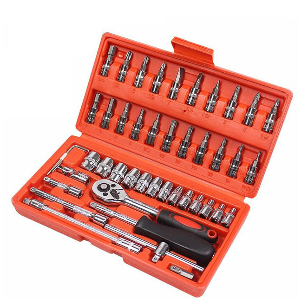 46pcs 1/4" Combination Drive Socket Set and Socket Wrench Se