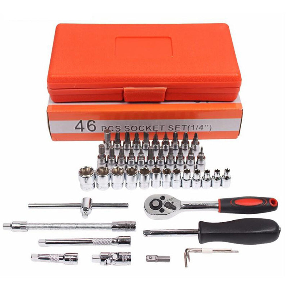 46pcs 1/4" Combination Drive Socket Set and Socket Wrench Se