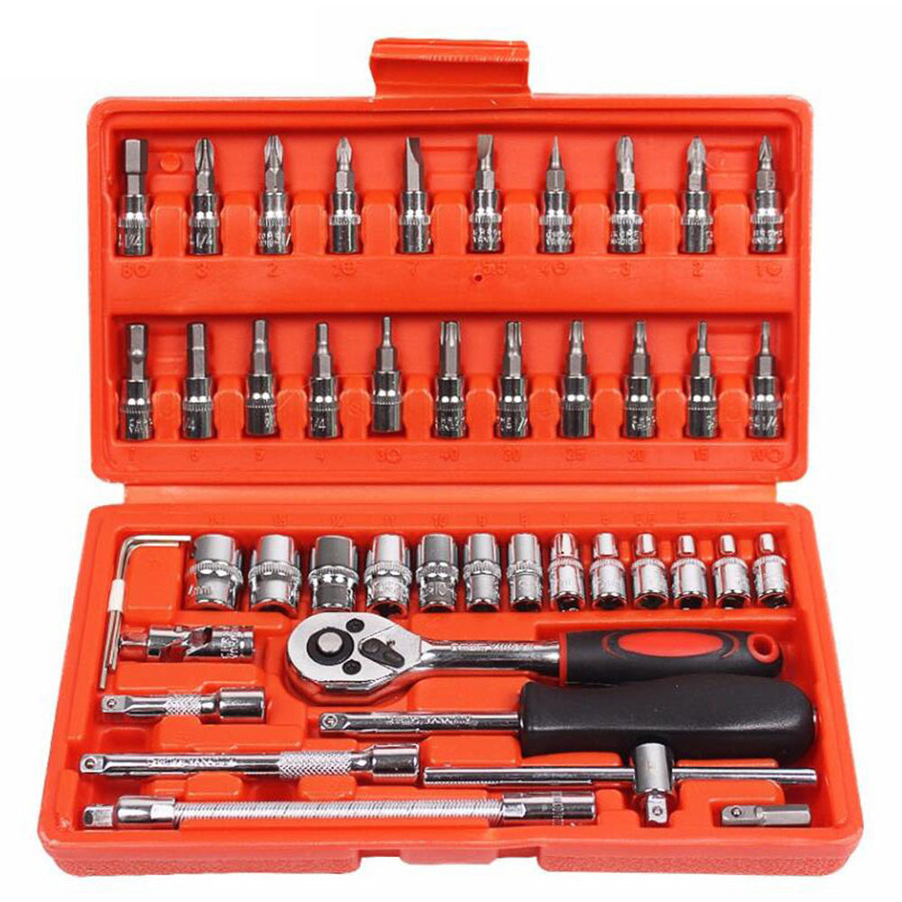 46pcs 1/4" Combination Drive Socket Set and Socket Wrench Se
