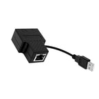 RJ45 Ethernet Splitter 1 to 2 Ways Double Female Adapter USB Power Supply