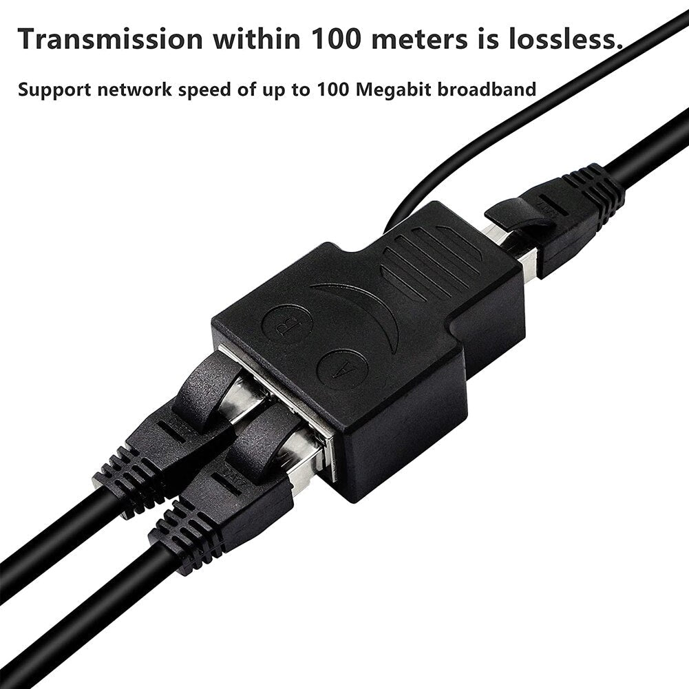 RJ45 Ethernet Splitter 1 to 2 Ways Double Female Adapter USB Power Supply