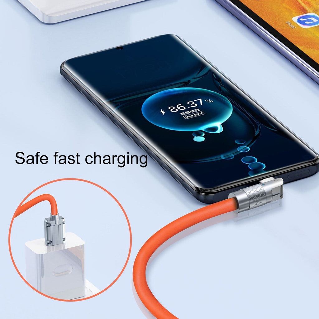 Zinc Alloy Silicone Charge Cable 180 Degrees  Rotating 120W 6A 1m 2m