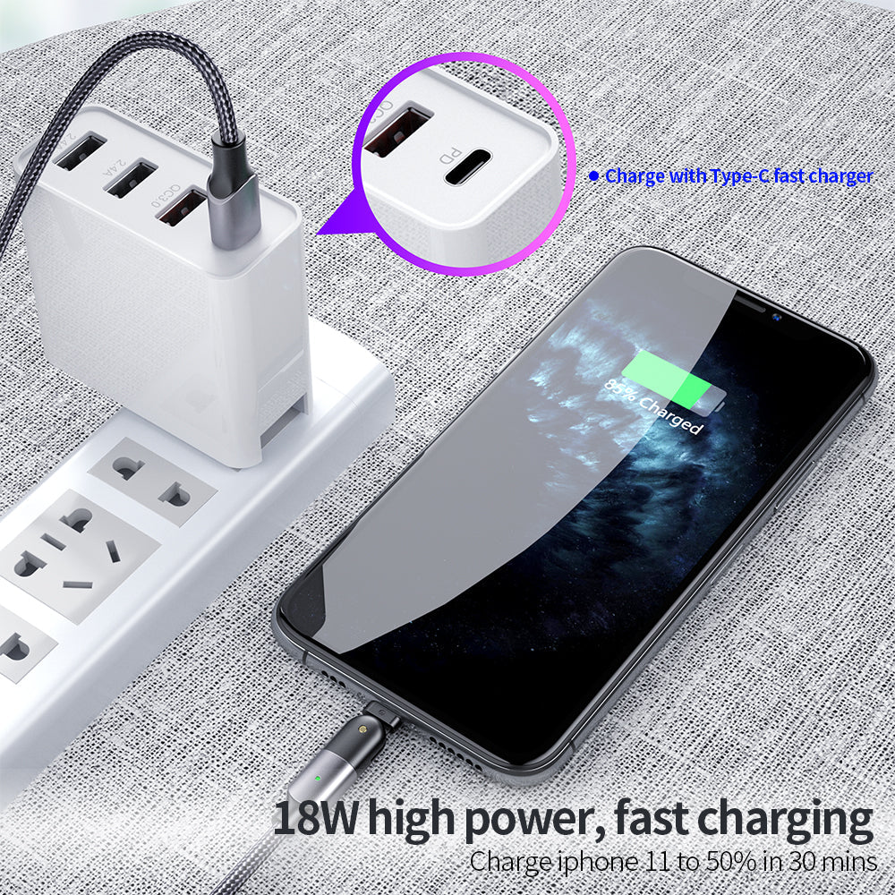 Rotating Elbow Type-C to Lightning 18W 1.2m Mobile  Phone Charger Cable