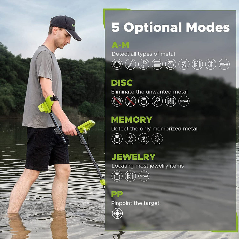 5 Mode Metal Detector Higher Accuracy 11" Waterproof Coil for Gold Detecting