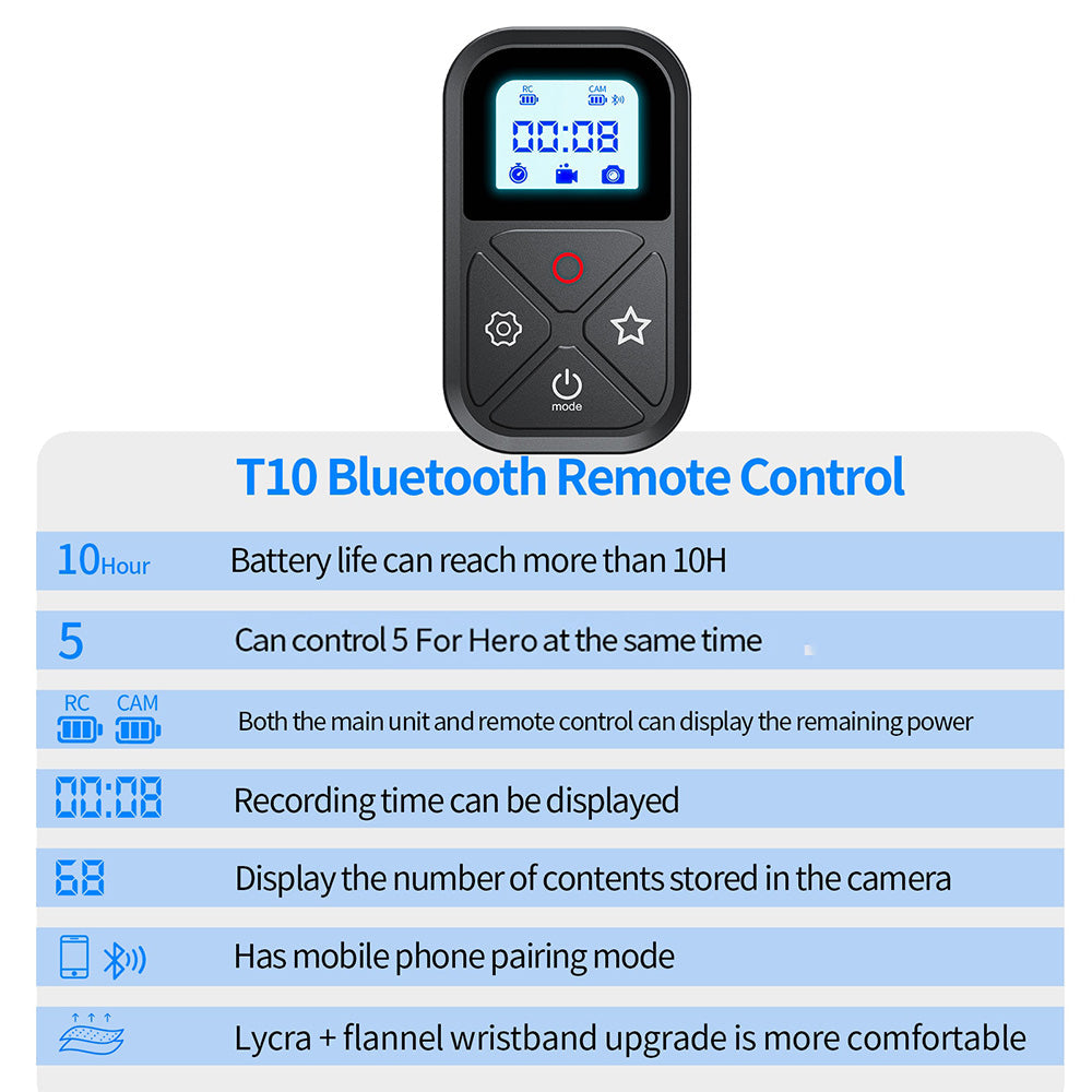 TELESIN 80M Bluetooth Remote Control For GoPro Hero 12 11 10 9 8 With Wrist Strap 