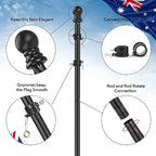 5-section 1.9m Telescoping Flagpole Kit 2-angle Mounting Stand