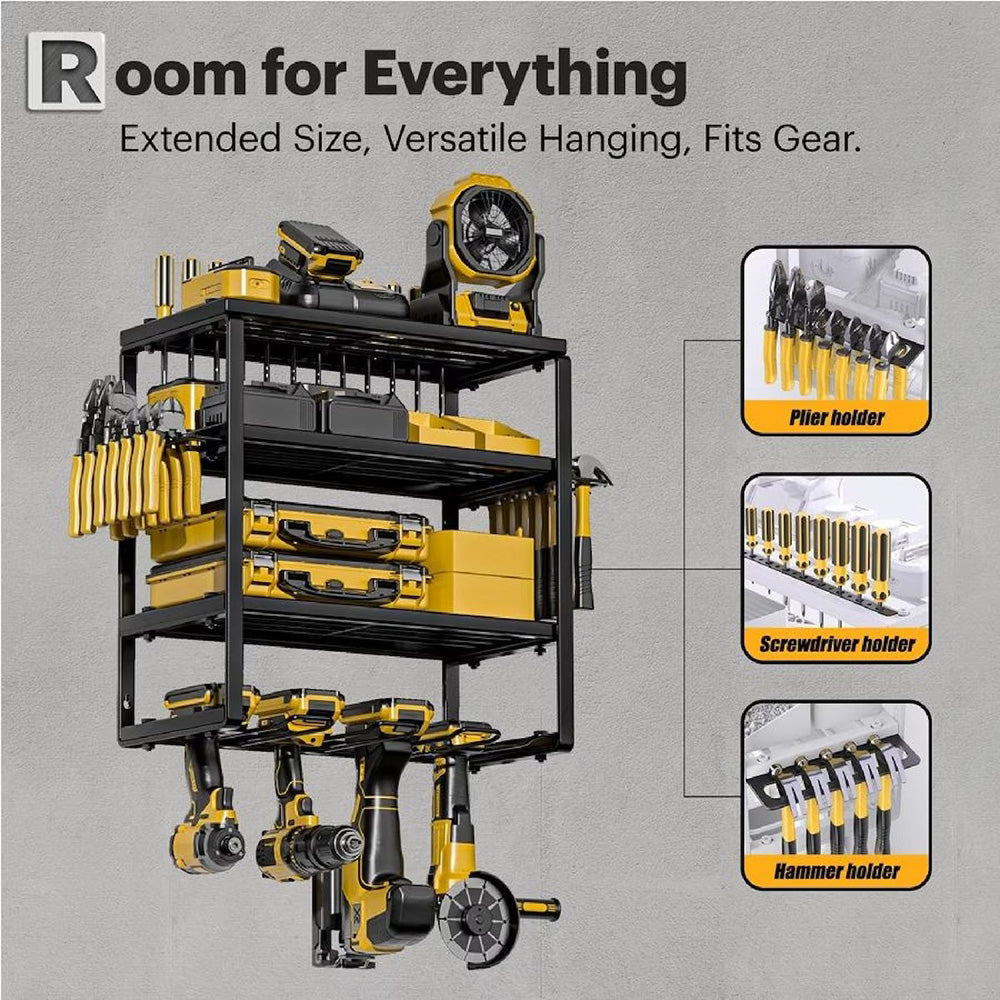 4 Layer Power Tool Organizer Wall Mounted Metal Storage Rack