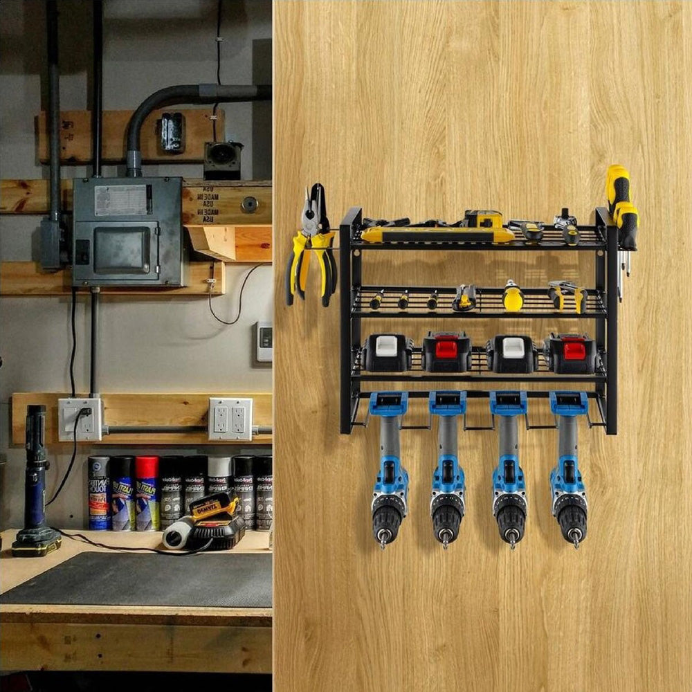 4 Layer Power Tool Organizer Wall Mounted Metal Storage Rack