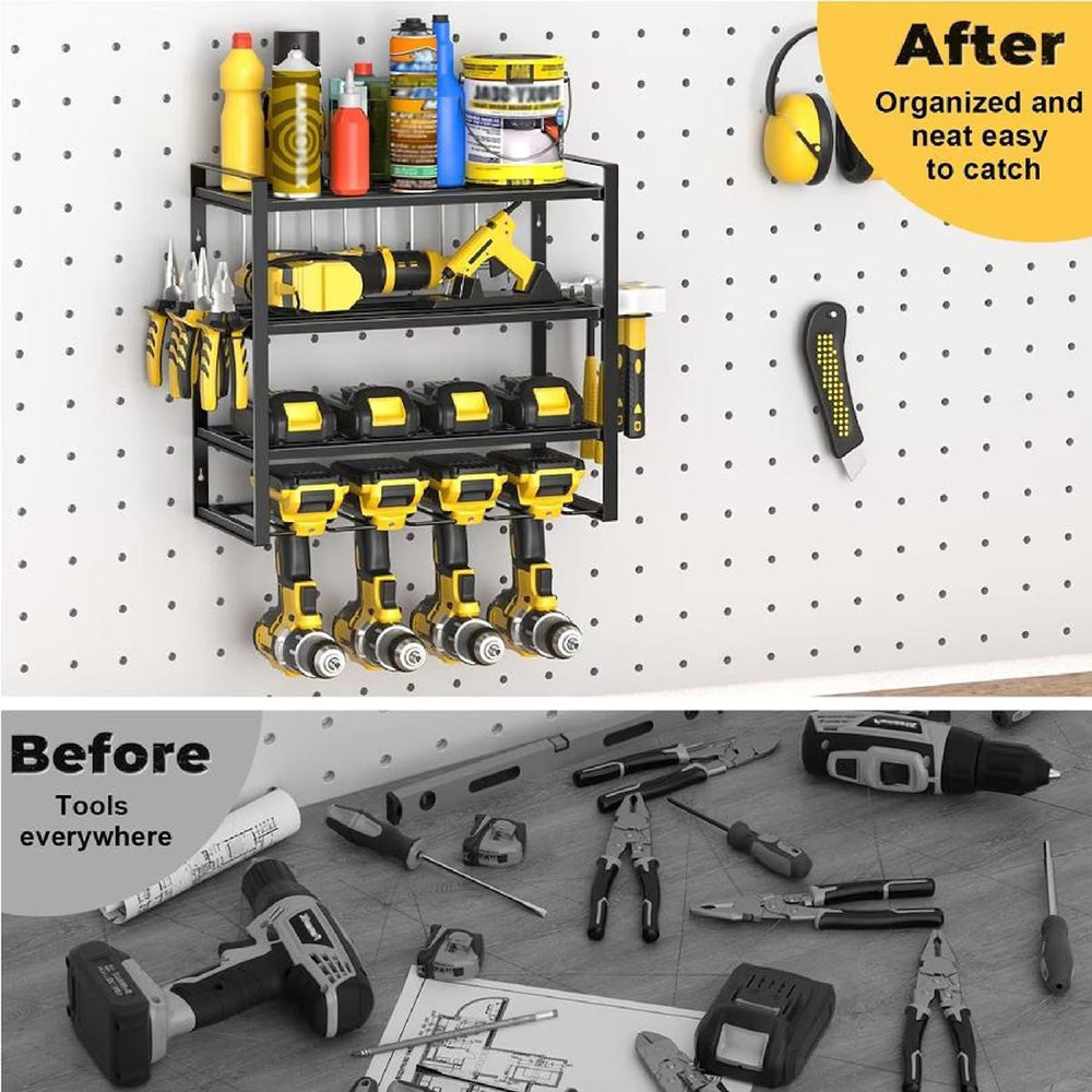 4 Layer Power Tool Organizer Wall Mounted Metal Storage Rack