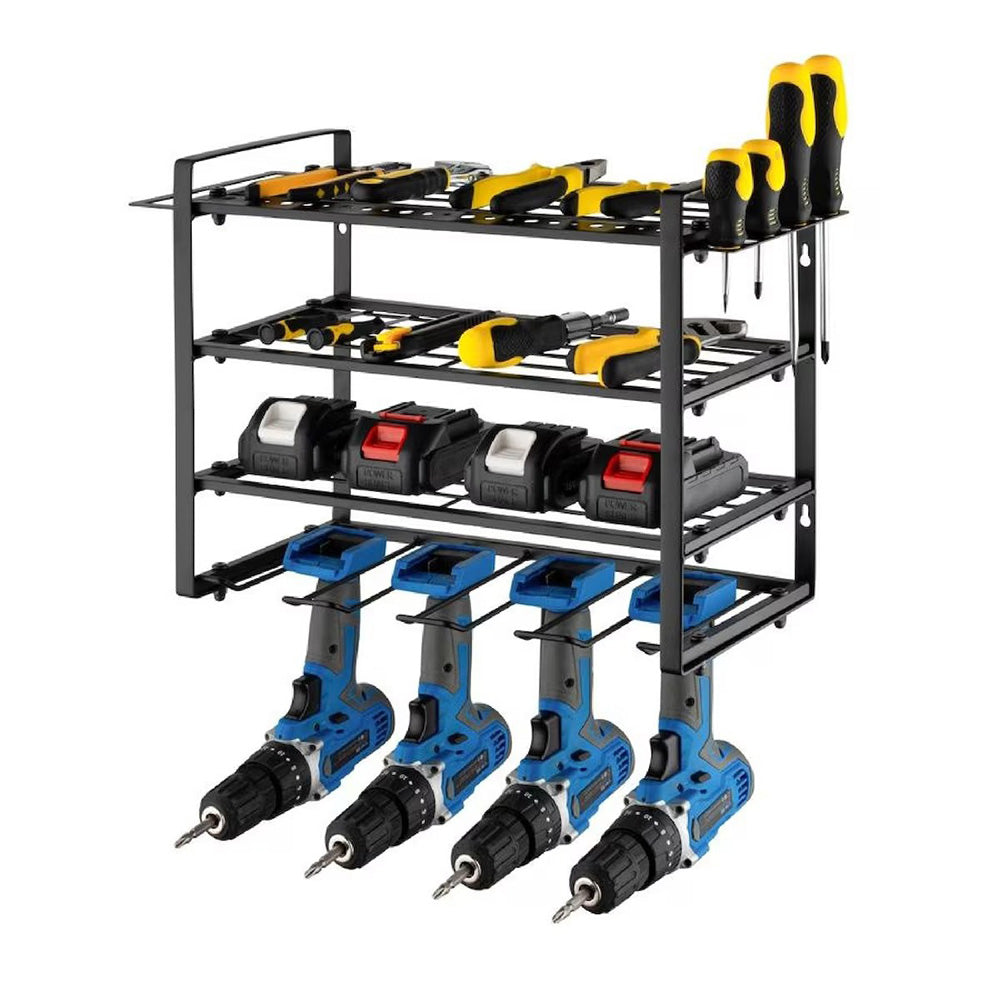 4 Layer Power Tool Organizer Wall Mounted Metal Storage Rack