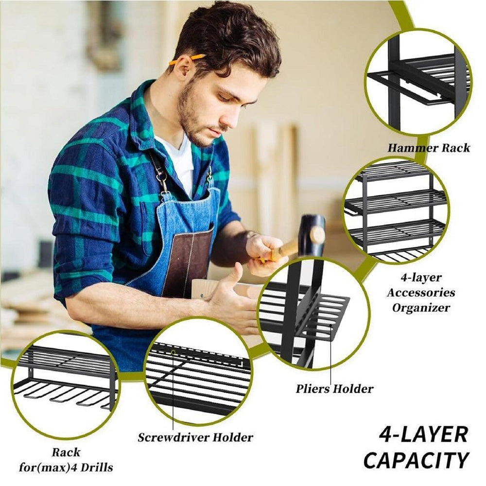 4 Layer Power Tool Organizer Wall Mounted Metal Storage Rack