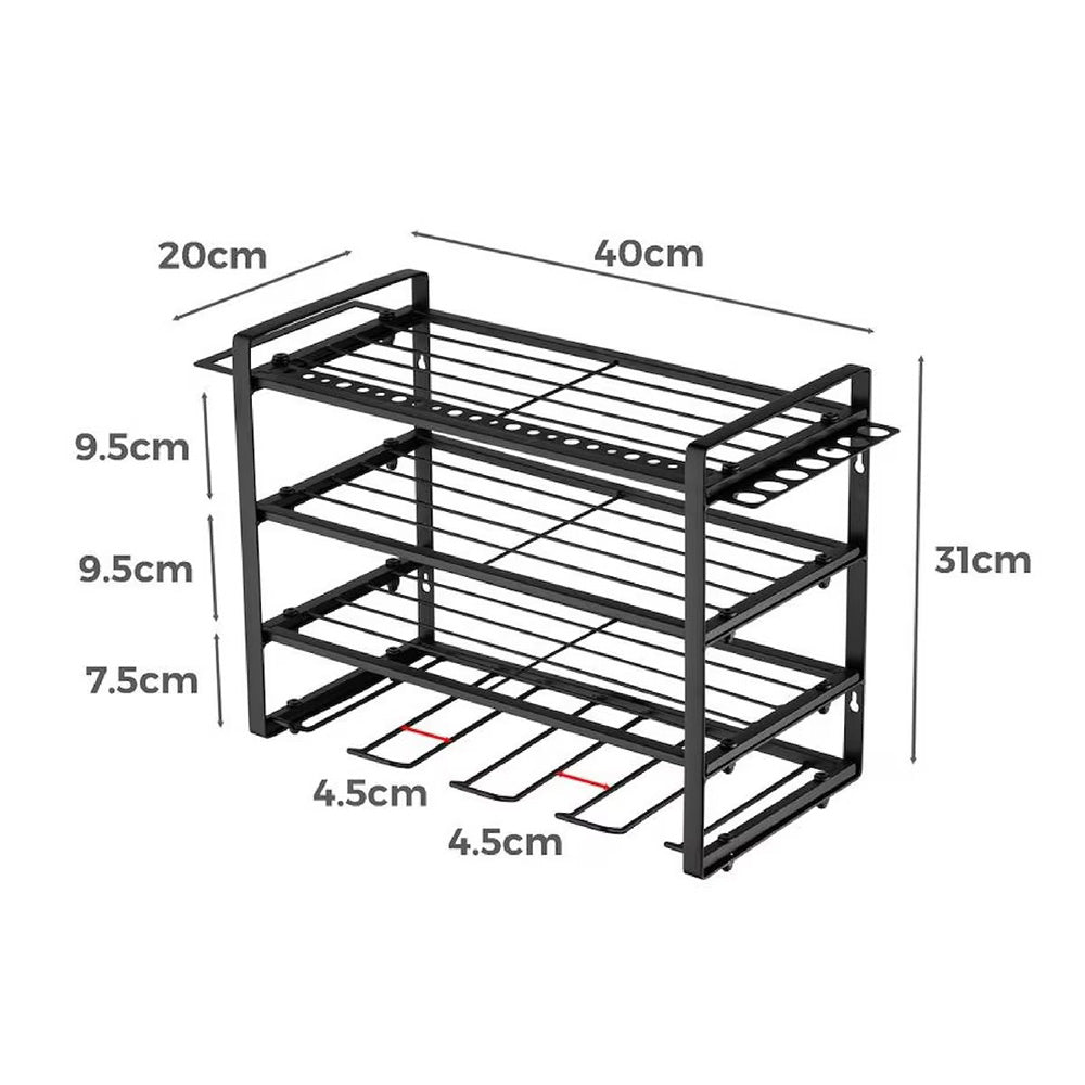 4 Layer Power Tool Organizer Wall Mounted Metal Storage Rack