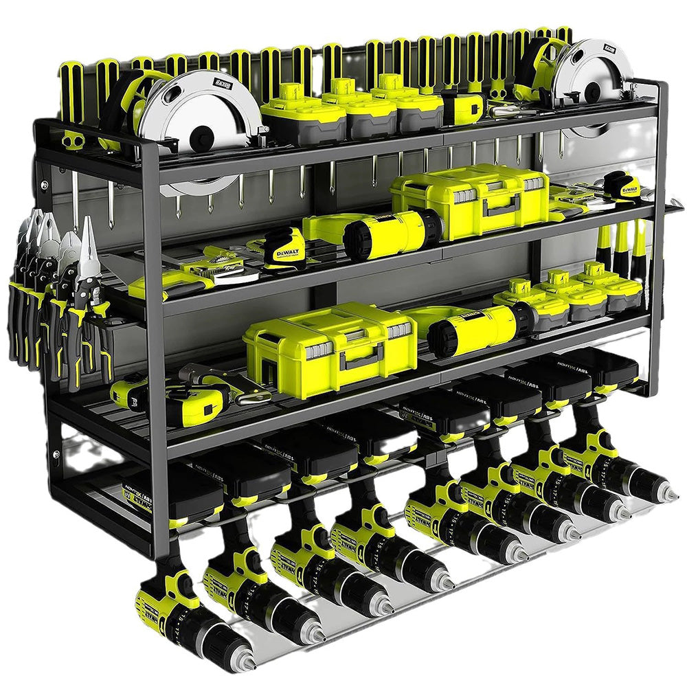 Power Tool Organizer Wall Mount High-capacity Storage 4 Layers 8 Drill Holder