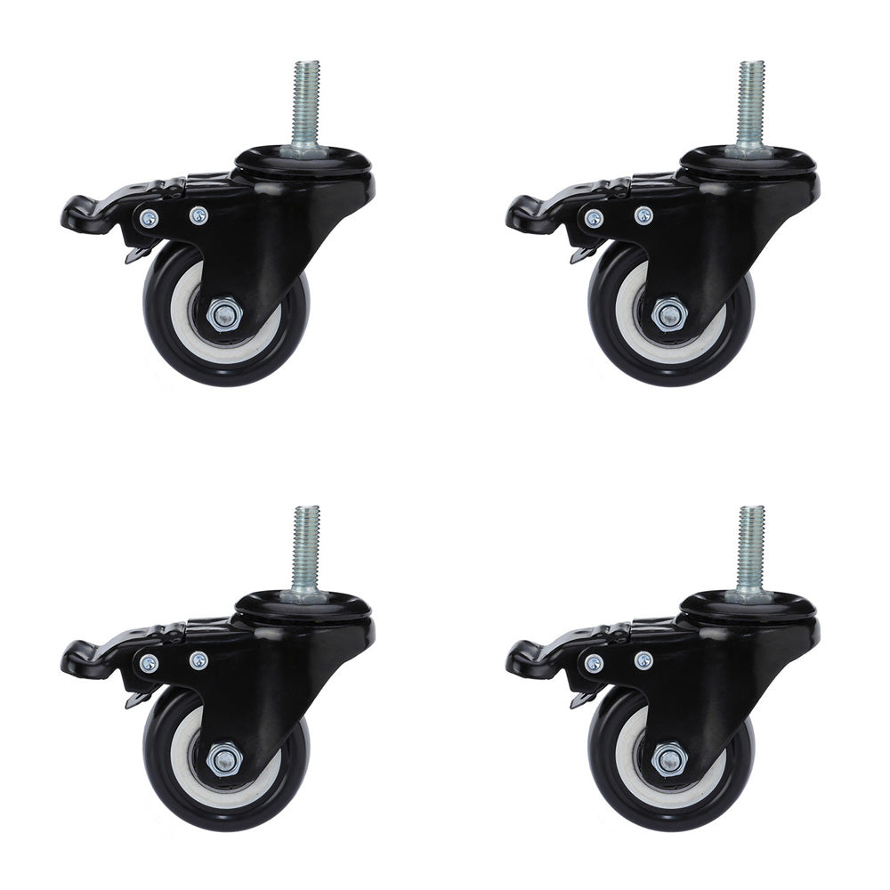 4 pcs 1.5" Heavy Duty Swivel Caster Wheels M8 Threaded Stem Brake Swivel Wheels