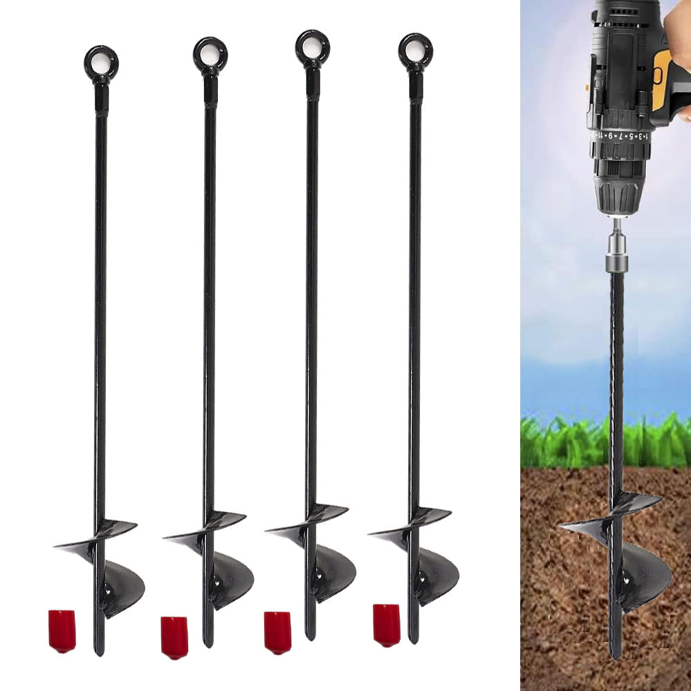 4 Pcs 30" Long Black Ground Anchor Heavy Duty Anchor Hook Solid Steel Shaft