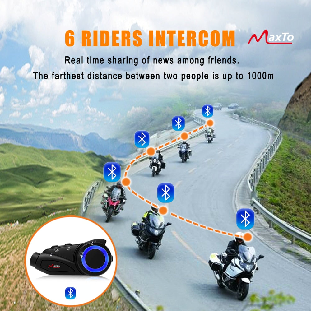Maxto Motorcycle Helmet Headset Group Intercom With Camera 2K 1080P Wifi Video Recorder Bluetooth Interphone DVR IP67 Waterproof