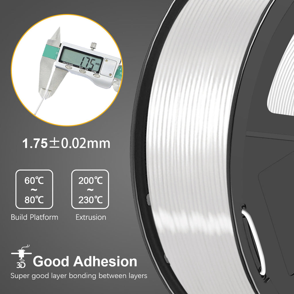 Silk PLA+ 3D Filament 1.75mm White 1KG/Roll