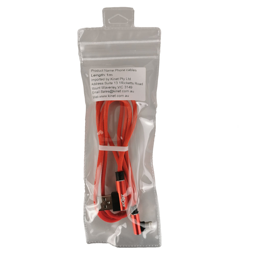 USB Double Elbow Cotton Linen Red Charging Cable For iphone ipad