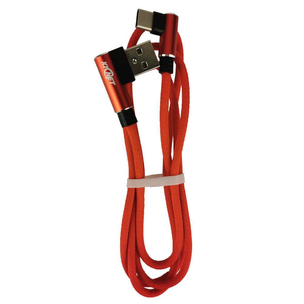 Type-C Double Elbow Cotton Linen Red Charging Cable
