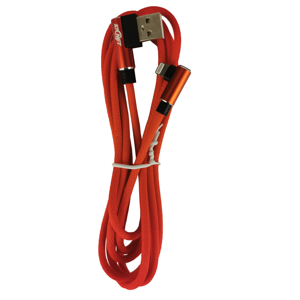 USB Double Elbow Cotton Linen Red Charging Cable For iphone ipad