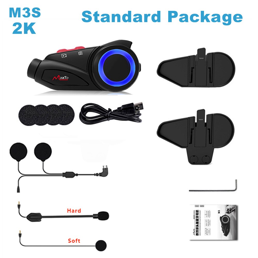 Maxto Motorcycle Helmet Headset Group Intercom With Camera 2K 1080P Wifi Video Recorder Bluetooth Interphone DVR IP67 Waterproof
