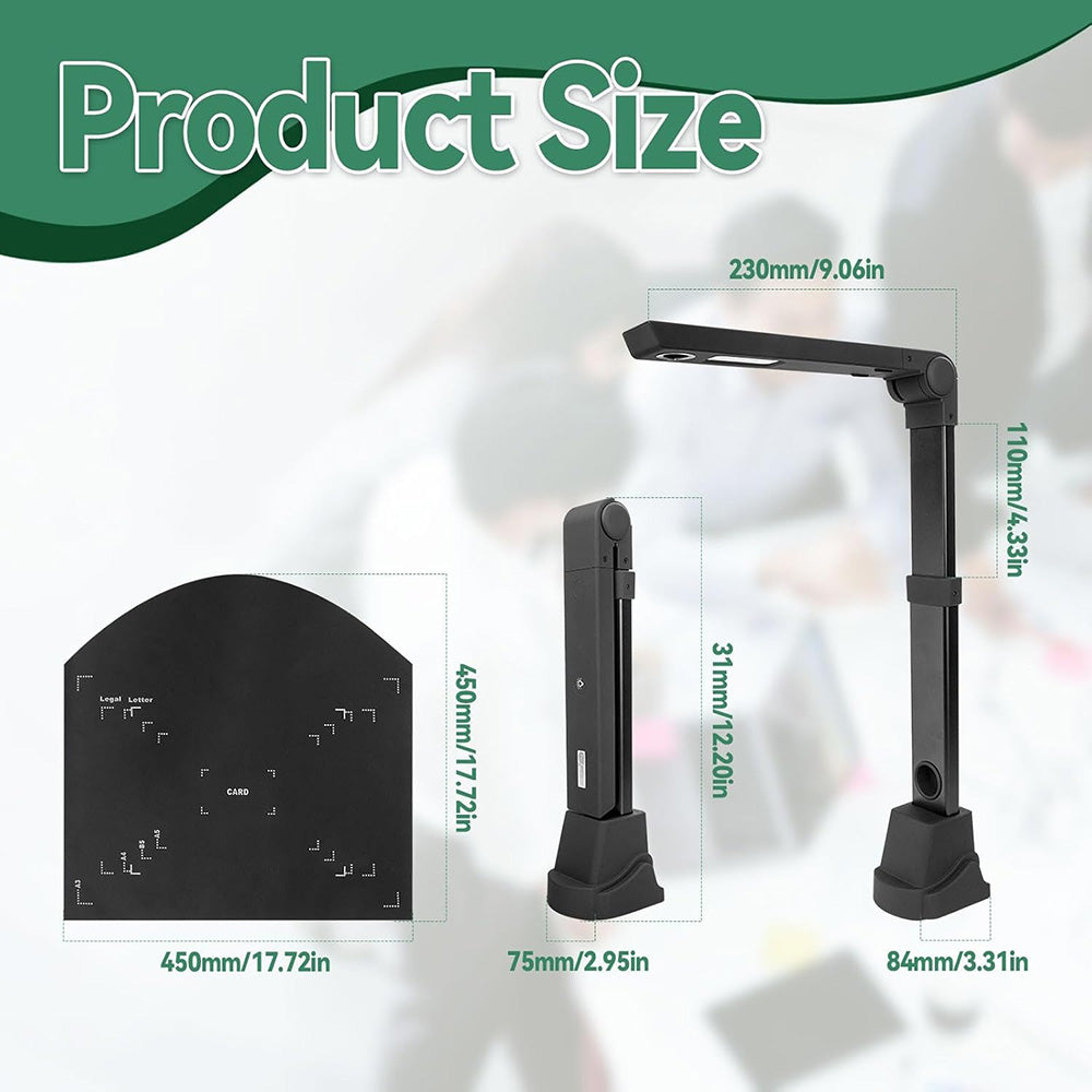 Foldable HD Document Camera Scanner 16MP A3 & A4 Scanning Size LED Light