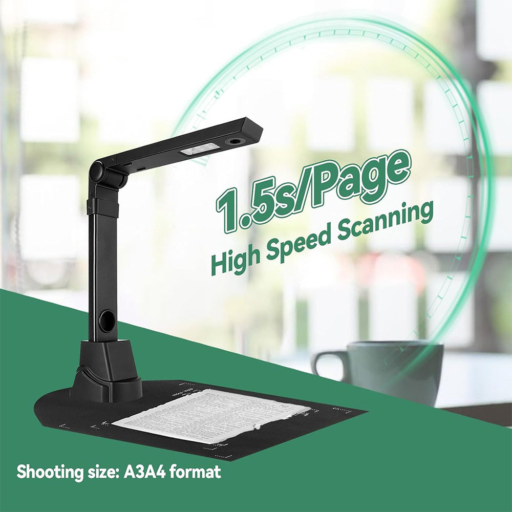 Foldable HD Document Camera Scanner 16MP A3 & A4 Scanning Size LED Light