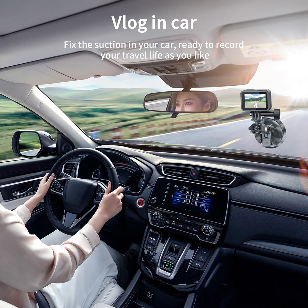 TELESIN Car Phone Holder Suction Cup 360° Adjustable 1/4  Adapter For GoPro
