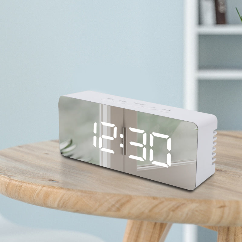 LED Mirror Digital Alarm Clock Night Lights Thermometer Multi-function Watch