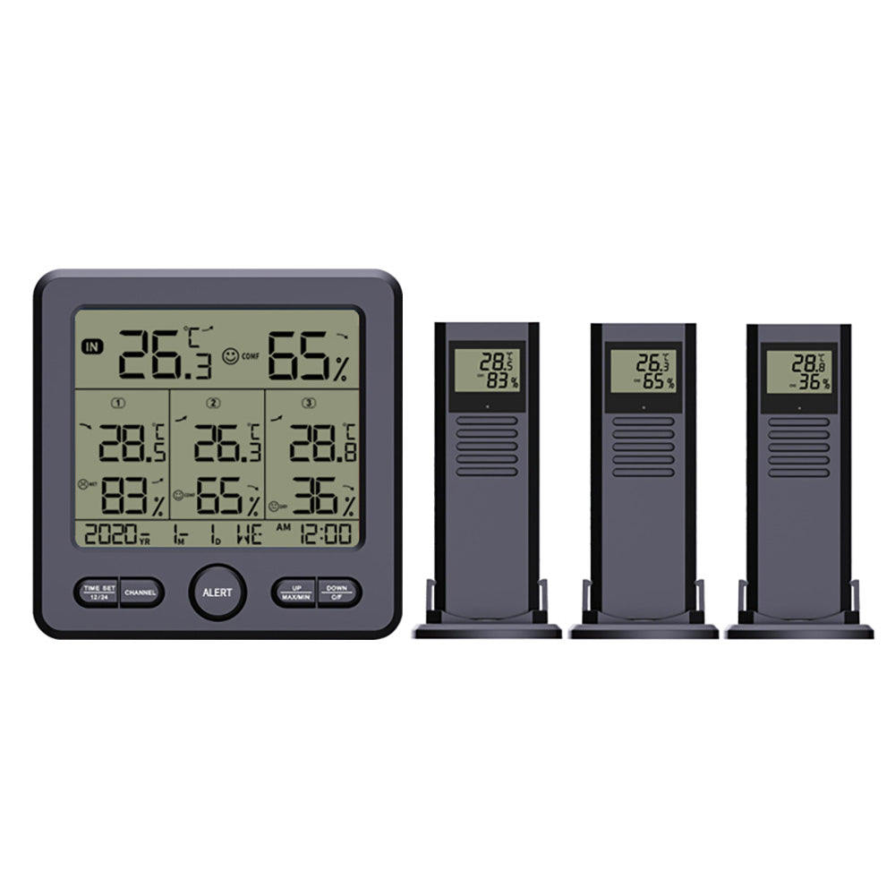 TS-6210 Multifunctional Wireless Thermometer Hygrometer Alert Clock Calendar