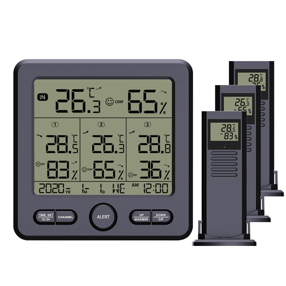 TS-6210 Multifunctional Wireless Thermometer Hygrometer Alert Clock Calendar