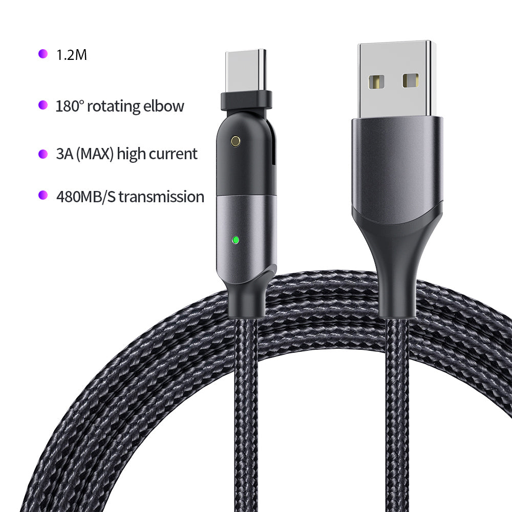 Rotating Elbow USB to Type-C 1.2m Mobile Phone Charger Cable