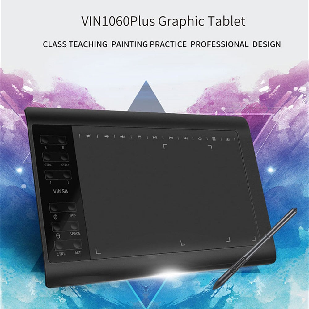 VIN1060PLUS 10x6 inch Digital Drawing Tablet 8192 Pressure Sensitivity Tablet Battery-Free Pen Hand Painted Tablet
