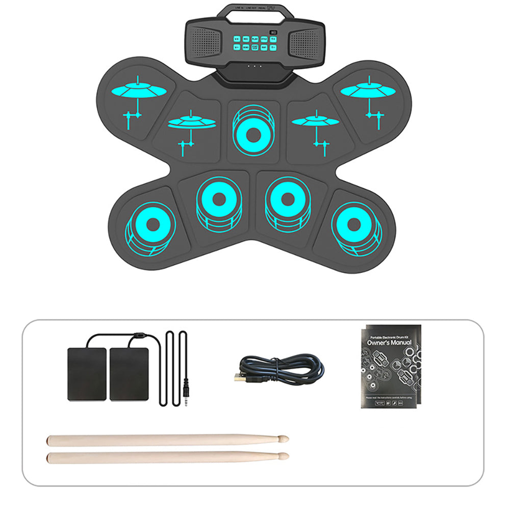 WGS505 Electronic Hand  Roll Up Drum Kit 9 Pad with Drumsticks Foot Pedals