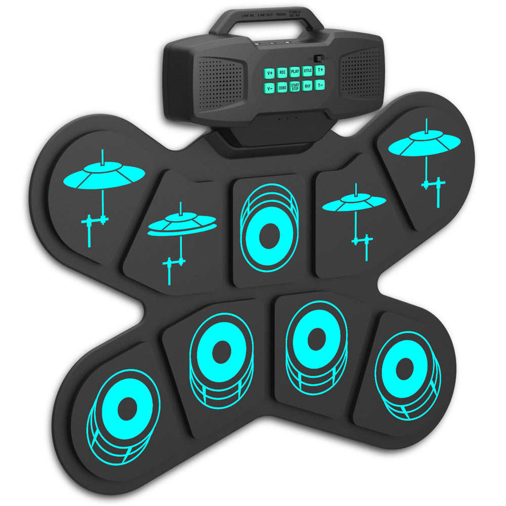 WGS505 Electronic Hand  Roll Up Drum Kit 9 Pad with Drumsticks Foot Pedals